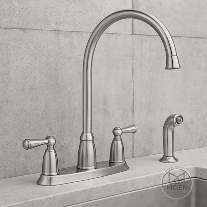 High Arc Double Handle Standard Kitchen Faucet With Side Sprayer In Spot Resist Stainless Ca87000Srs