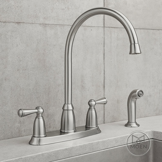 High Arc Double Handle Standard Kitchen Faucet With Side Sprayer In Spot Resist Stainless Ca87000Srs