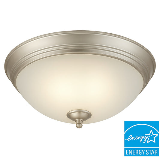 Commercial Electric 11 in. 60-Watt Equivalent Brushed Nickel Integrated LED Flush Mount with Frosted White Glass Shade