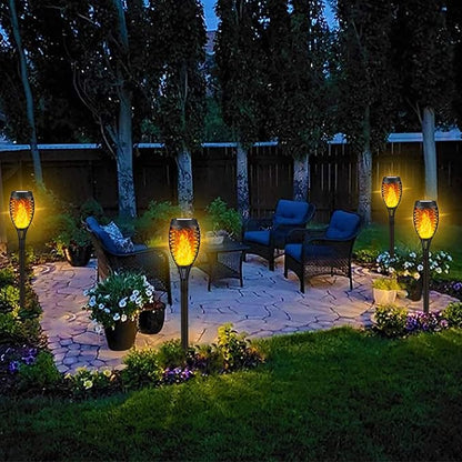 8 Pack Solar Tiki Torches, Flickering Flame Garden Decor, Waterproof LED Torches for Outside Patio Yard (Yellow)