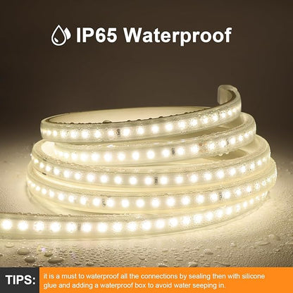 AIMENGTE Outdoor LED Strip Lights Waterproof, AC 110V, 1200LEDs, 4000k Plug in LED Rope Lights for Garden, Patio, Indoor Outdoor Decoration(32.8ft, Daylight)