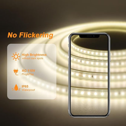 AIMENGTE Outdoor LED Strip Lights Waterproof, AC 110V, 1200LEDs, 4000k Plug in LED Rope Lights for Garden, Patio, Indoor Outdoor Decoration(32.8ft, Daylight)