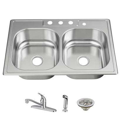 Glacier Bay 33 in Drop In 50 50 Double Bowl 20 Gauge Stainless Steel Kitchen Sink