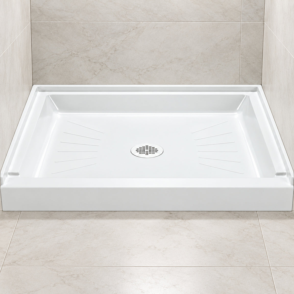 MUSTEE 48 x 32 Alcove Shower Pan Base with Center Drain in White
