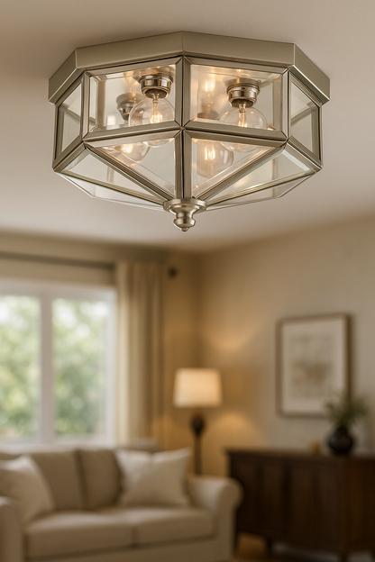 Progress Lighting 4 Light Brushed Nickel Clear Beveled Glass Traditional Indoor Outdoor 11 1 8 Flush Mount Light P5789 09/100636042 785247162802 Progress Lighting