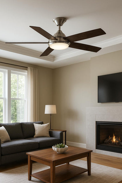 Home Decorators Collection Haverbrook 52 in. LED Polished Nickel Ceiling Fan with Light