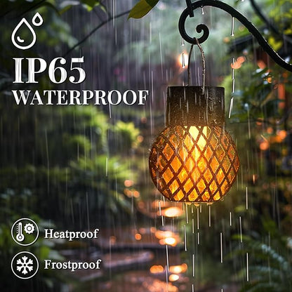 GIGALUMI 24 Pack Solar Lanterns for Outside,Solar Hanging Lights Outdoor Waterproof with Flickering Flame,Solar Powered Outdoor Lights Garden Decor for Yard,Patio,Tree,Camping,Festival Decoration