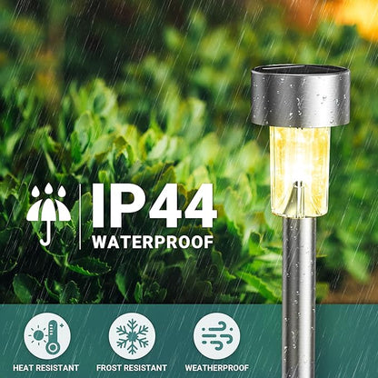 GIGALUMI Solar Lights Outdoor Waterproof, 12 Pack, Stainless Steel LED Solar Garden Lights for Patio, Lawn, Yard and Landscape, Garden Decor Patio Decor,Warm White