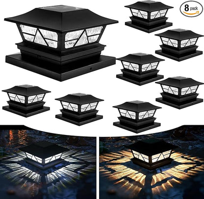 TW SHINE 8 Pack Solar Outdoor Fence Post Lights, 2 Modes Post Cap Lights Waterproof Warm White/Cool White for Yard, Garden, Porch, Patio Decor, for 4x4 5x5 6x6 Wood Posts