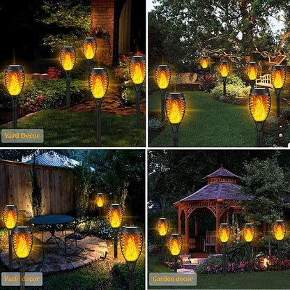 8 Pack Solar Tiki Torches, Flickering Flame Garden Decor, Waterproof LED Torches for Outside Patio Yard (Yellow)