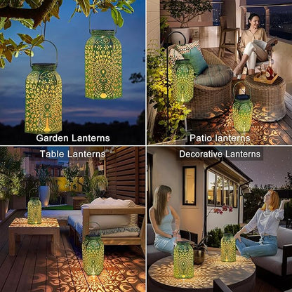 Homeimpro Outdoor Solar Lanterns Waterproof Peacock Gardening Gifts for Women, Big Solar Garden Decor, Yard Art, Outside, Patio, Birthday Mothers' Day Gifts Mom Grandma (2Pack, Antique Green)