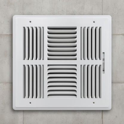 10 in. x 10 in. 4 Way Steel Wall/Ceiling Register in White E104M10X10