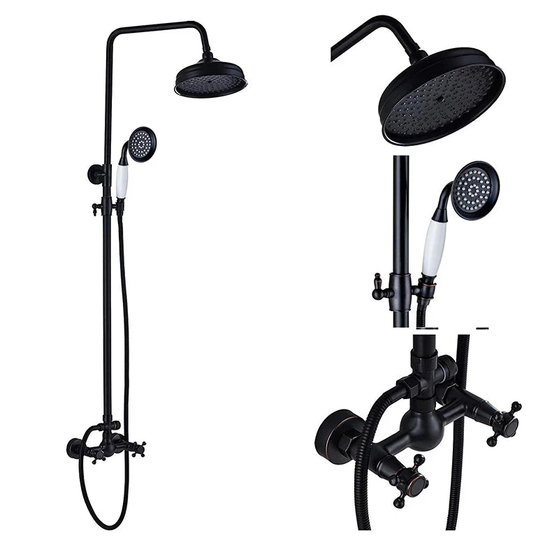 DecorBites™ Dual Handle Black Shower Set Faucet with Rainfall Shower Mixer Tap