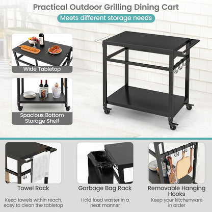 Double-Shelf Movable BBQ Cart with 4 Lockable Wheels