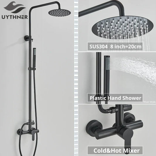 DecorBites™ Black Shower Faucet Set with Rainfall Shower Head and Wall Mounted Mixer Tap