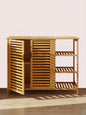 Bamboo 4 Tier Floor Cabinet with Doors, Freestanding Storage