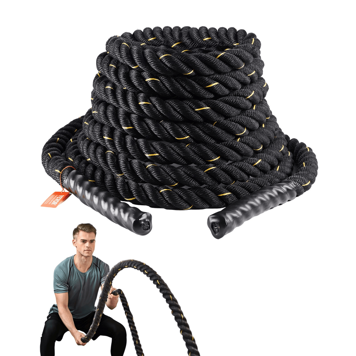 VEVOR Premium Battle Rope - 1.5" x 30ft for Home Gym & Strength Training