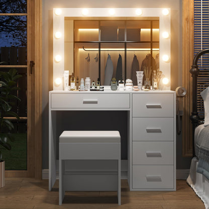 5-Drawer LED Mirror Vanity Desk - Vektaya